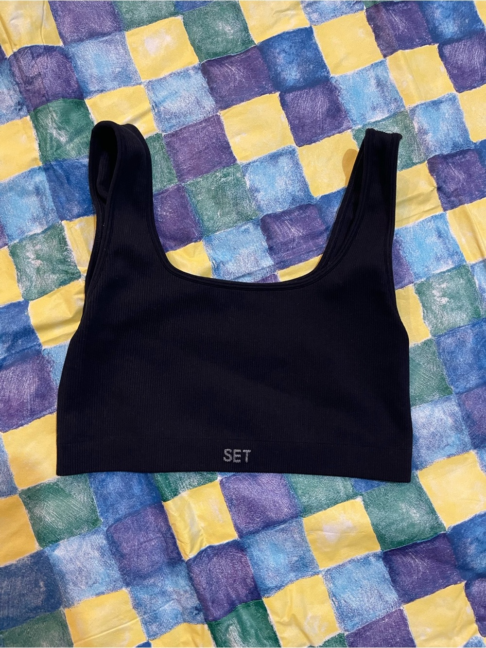 SET Active Black Ribbed Scoop Bralette